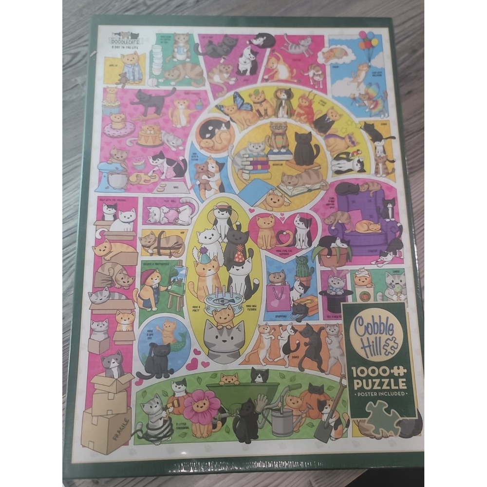 Cobble Hill 1000 Piece Puzzle: Doodlecats A Day In The Life 19x26 New SEALED